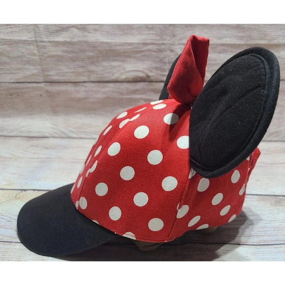 Disney World Parks Minnie Mouse Polka Dot Baseball Hat Cap Size Youth Ears Bow - Picture 3 of 7